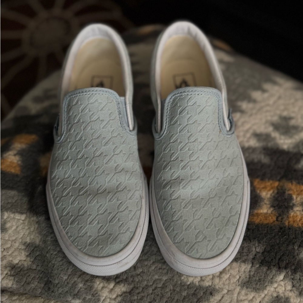 Vans Classic Slip-On Sneakers - Light Blue Houndstooth Suede, Women’s Size 7.5 - Picture 2 of 11